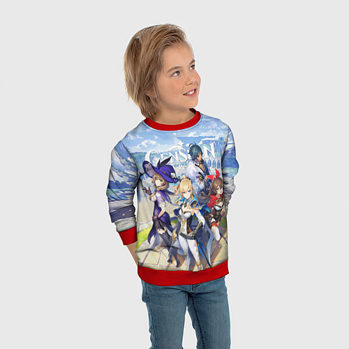 Детский свитшот МИР ТЕВАЙТ ГЕРОИ ГЕНШИН ИМПАКТ / 3D-Красный – фото 3