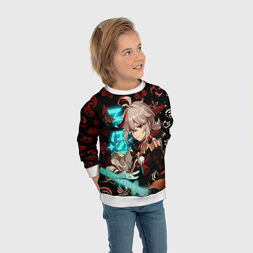 Детский свитшот КАДЗУХА ГЕРОЙ ГЕНШИН ИМПАКТ GENSHIN IMPACT / 3D-Белый – фото 3