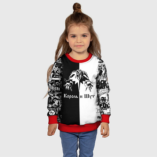 Детский свитшот КОРОЛЬ И ШУТ ЧЁРНО БЕЛЫЙ КЛОУН / 3D-Красный – фото 4
