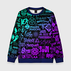 Детский свитшот ЛОГОТИПЫ РОК ГРУПП НЕОН ROCK NEON