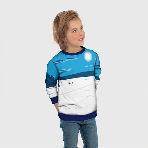 Детский свитшот Зимняя рыбалка на озере / 3D-Синий – фото 3