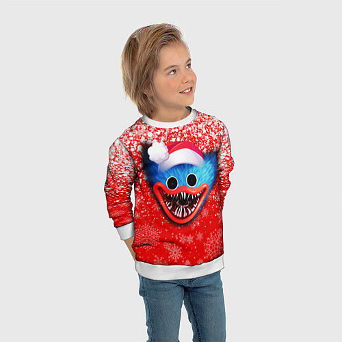 Детский свитшот POPPY PLAYTIME ХАГИ ВАГИ НОВОГОДНИЙ, СНЕЖИНКИ / 3D-Белый – фото 3