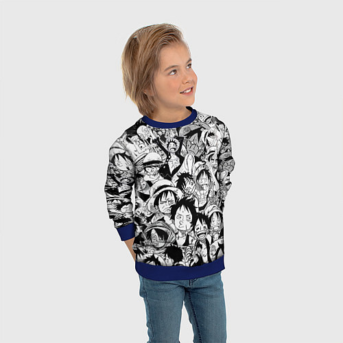 Детский свитшот МАНКИ Д ЛУФФИ ЧЁРНО БЕЛЫЙ / 3D-Синий – фото 3