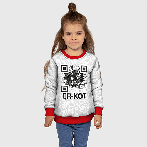 Детский свитшот QR код котик / 3D-Красный – фото 4