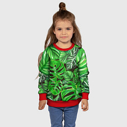 Свитшот детский Тропические листья на темном фоне, цвет: 3D-красный — фото 2