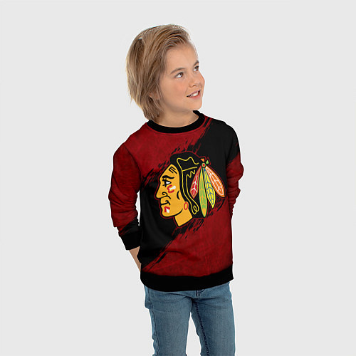 Детский свитшот Chicago Blackhawks, Чикаго Блэкхокс / 3D-Черный – фото 3