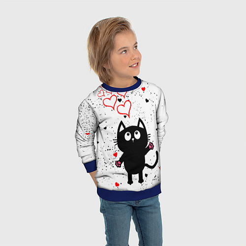 Детский свитшот Влюблённый котик Cat Love / 3D-Синий – фото 3