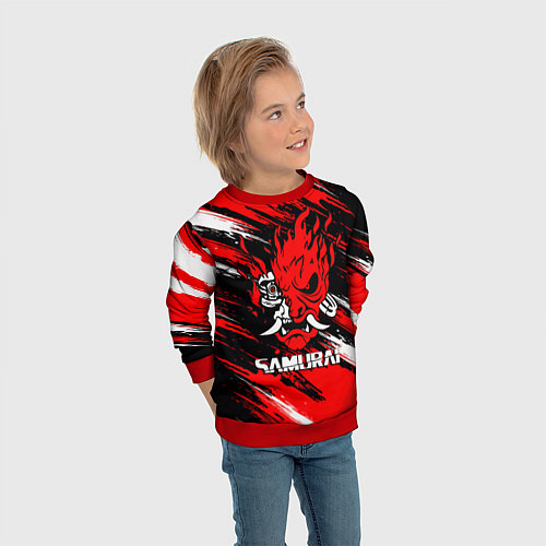 Детский свитшот SAMURAI CYBERPUNK 2077 КИБЕРПАНК 2077 / 3D-Красный – фото 3