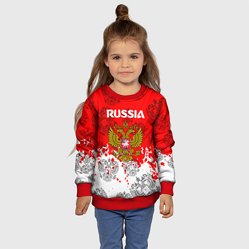 Детский свитшот Russia Паттерн Гербов / 3D-Красный – фото 4