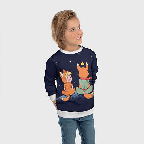 Детский свитшот Маленький принц и лис смотрят на небо / 3D-Белый – фото 3