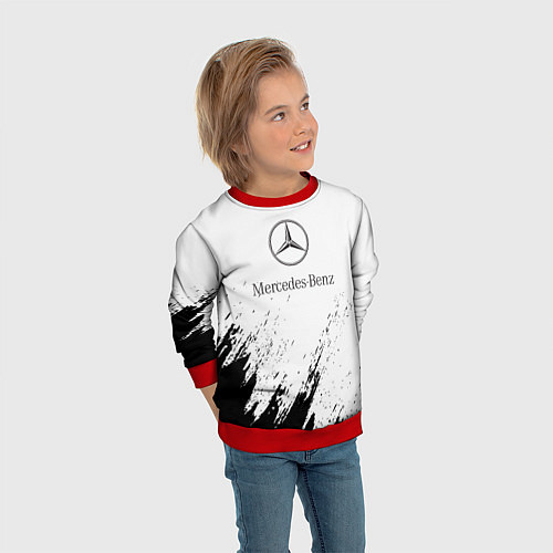 Детский свитшот Mercedes-Benz - White texture / 3D-Красный – фото 3