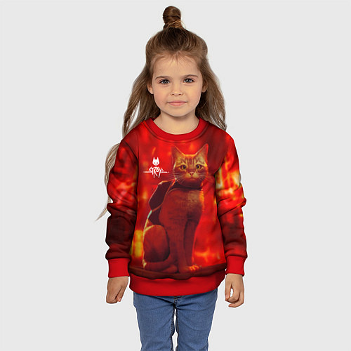 Детский свитшот The Stray Кот-бродяга в огненных тонах / 3D-Красный – фото 4