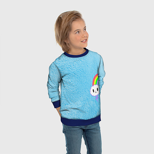 Детский свитшот Облачко на голубом мехе с радугой парная / 3D-Синий – фото 3