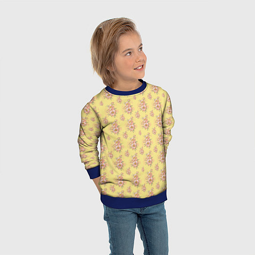 Детский свитшот Розовые пионы на желтом фоне / 3D-Синий – фото 3