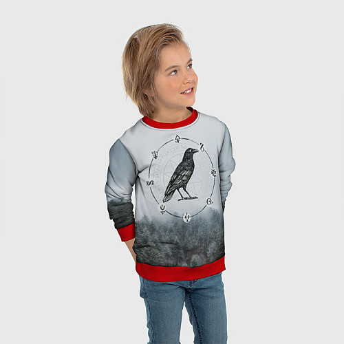 Детский свитшот ВОРОН НА РУНАХ РУНЫ / 3D-Красный – фото 3