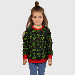 Свитшот детский Яркие зеленые листья на черном фоне, цвет: 3D-красный — фото 2