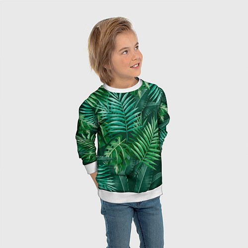 Детский свитшот Tropical plants pattern / 3D-Белый – фото 3