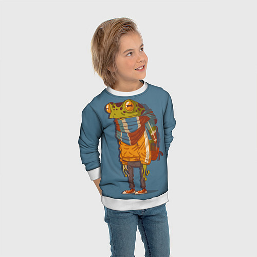 Детский свитшот Лягуха-путешественица / 3D-Белый – фото 3