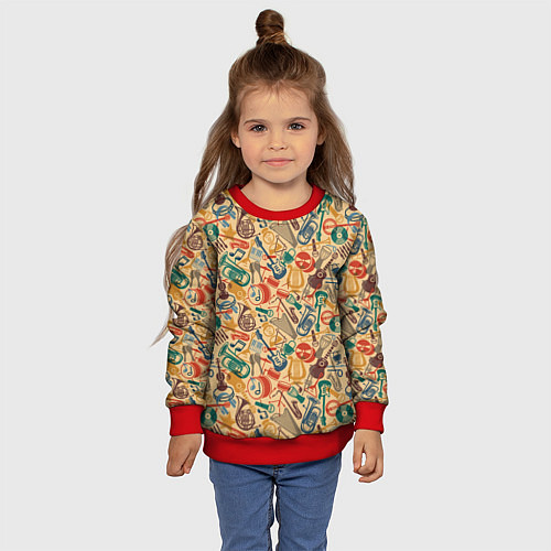 Детский свитшот Инструменты Музыкальные / 3D-Красный – фото 4