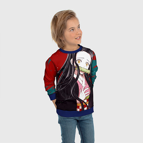 Детский свитшот Клинок, рассекающий демонов Незуко Камадо / 3D-Синий – фото 3