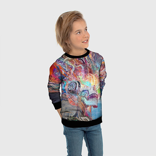 Детский свитшот Cyber skull Vanguard pattern / 3D-Черный – фото 3