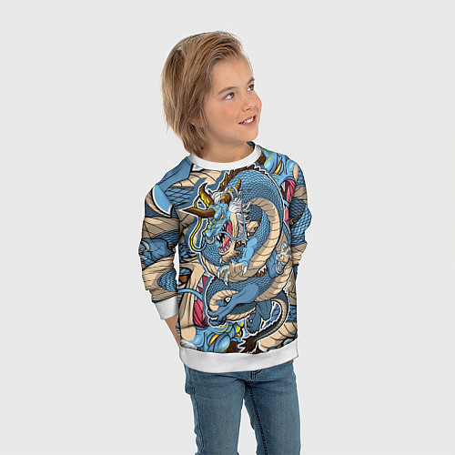 Детский свитшот Синий дракон-монст / 3D-Белый – фото 3