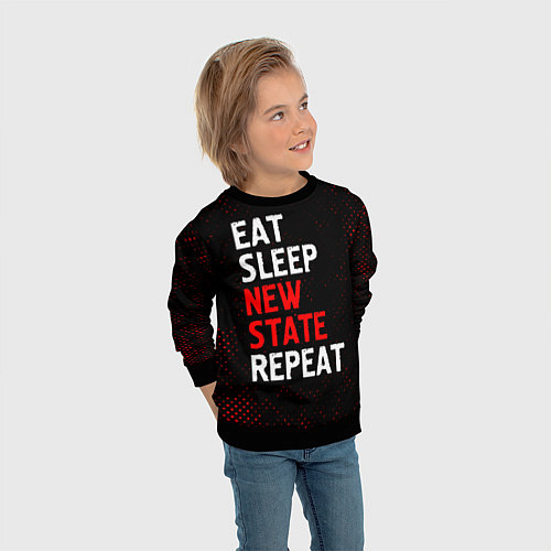 Детский свитшот Eat Sleep New State Repeat - Потертости / 3D-Черный – фото 3