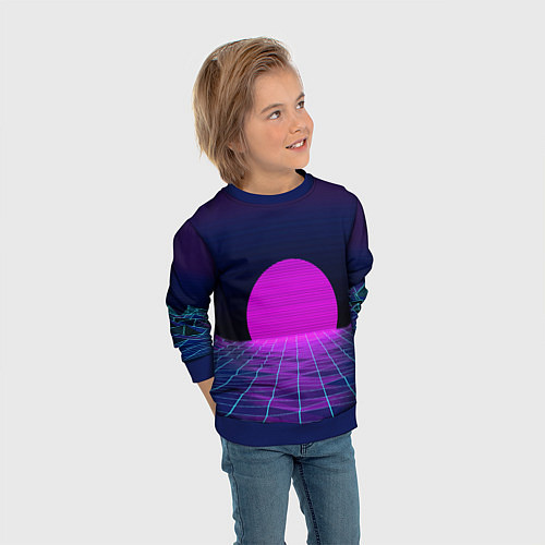 Детский свитшот Закат розового солнца Vaporwave Психоделика / 3D-Синий – фото 3