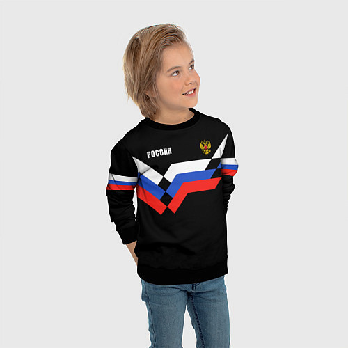 Детский свитшот РОССИЯ ТРИКОЛОР ЛИНИИ / 3D-Черный – фото 3