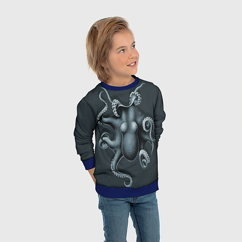 Детский свитшот Серый осьминог / 3D-Синий – фото 3