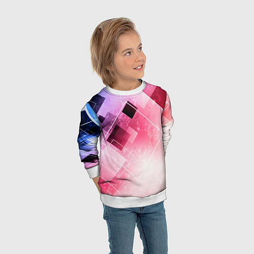 Детский свитшот Розово-голубая абстрактная геометрия / 3D-Белый – фото 3