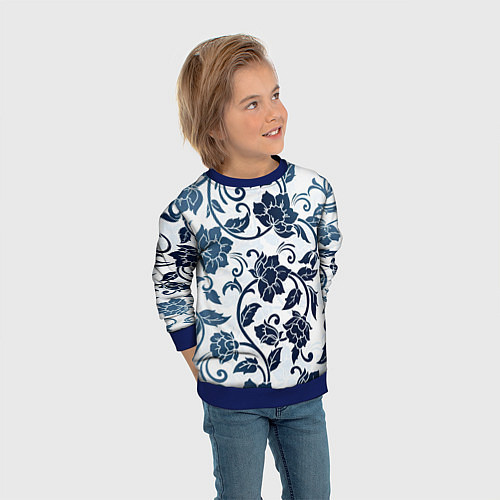 Детский свитшот Гжелевые цветы / 3D-Синий – фото 3