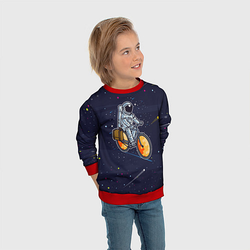 Детский свитшот Космонавт на велосипеде / 3D-Красный – фото 3