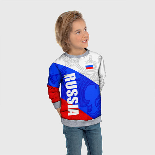 Детский свитшот RUSSIA - SPORTWEAR - ТРИКОЛОР / 3D-Меланж – фото 3