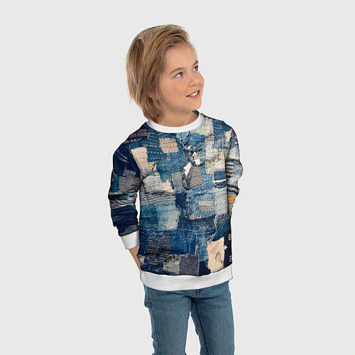 Детский свитшот Patchwork Jeans Осень Зима 2023 / 3D-Белый – фото 3