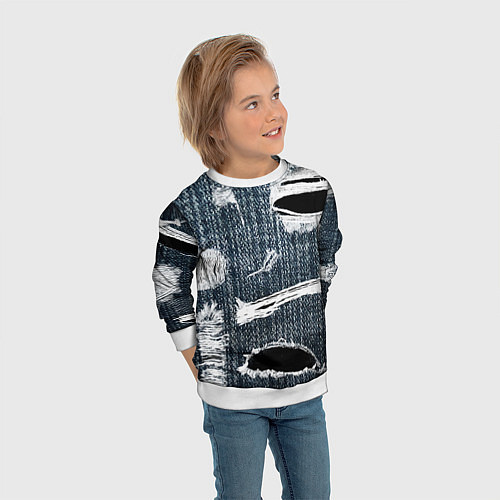 Детский свитшот Джинсовое рваньё Fashion trend / 3D-Белый – фото 3