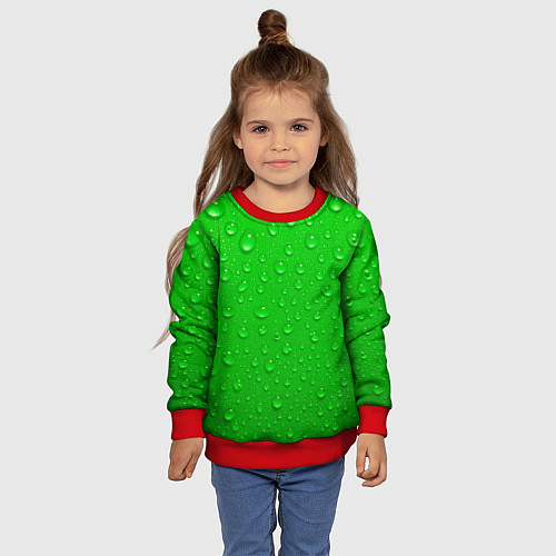 Детский свитшот Зеленый фон с росой / 3D-Красный – фото 4