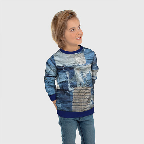 Детский свитшот Пэчворк Рваная ткань Hype / 3D-Синий – фото 3