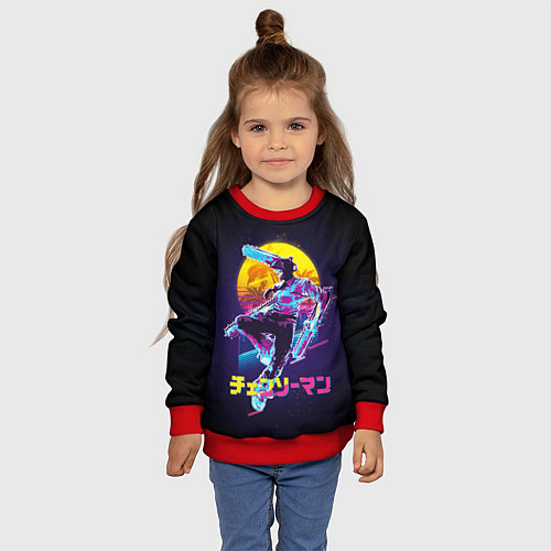 Детский свитшот CHAINSAW MAN on the background of the moon / 3D-Красный – фото 4