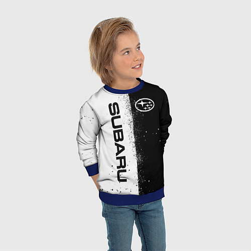 Детский свитшот СУБАРУ - SUBARU ЧЕРНО БЕЛЫЕ БРЫЗГИ КРАСКА / 3D-Синий – фото 3