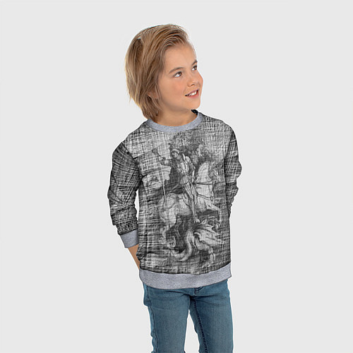 Детский свитшот Альбрехт Дюрер Всадник побеждающий дракона Гравюра / 3D-Меланж – фото 3