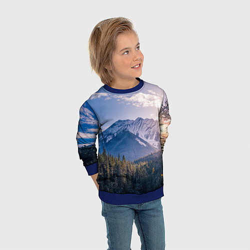 Детский свитшот Горы Лес Солнце / 3D-Синий – фото 3