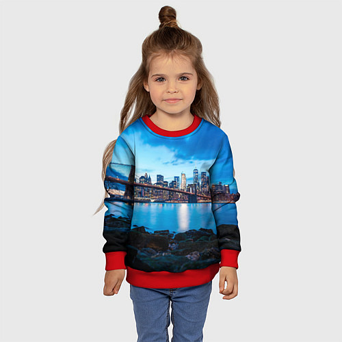 Детский свитшот Закат в мегаполисе / 3D-Красный – фото 4