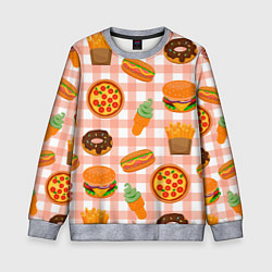 Свитшот детский PIZZA DONUT BURGER FRIES ICE CREAM pattern, цвет: 3D-меланж