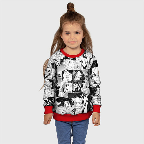 Детский свитшот Клинок рассекающий демонов паттерн / 3D-Красный – фото 4