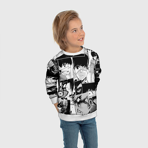 Детский свитшот Токийский гуль паттерн / 3D-Белый – фото 3