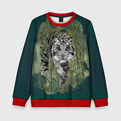 Свитшот детский Крадущийся белый тигр символ гола, цвет: 3D-красный