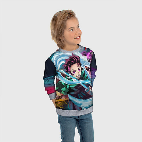 Детский свитшот ТАНДЖИРО КЛИНОК, РАССЕКАЮЩИЙ ДЕМОНОВ DEMON SLAYER / 3D-Меланж – фото 3