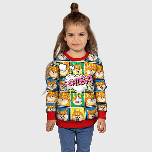 Детский свитшот Pop art shiba inu / 3D-Красный – фото 4