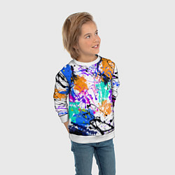 Свитшот детский Брызги и мазки разноцветных красок на белом фоне, цвет: 3D-белый — фото 2